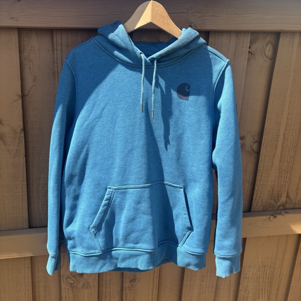 Carhartt Blue Relaxed Fit Graphic Sleeve Logo Hoodie Men's Size Large